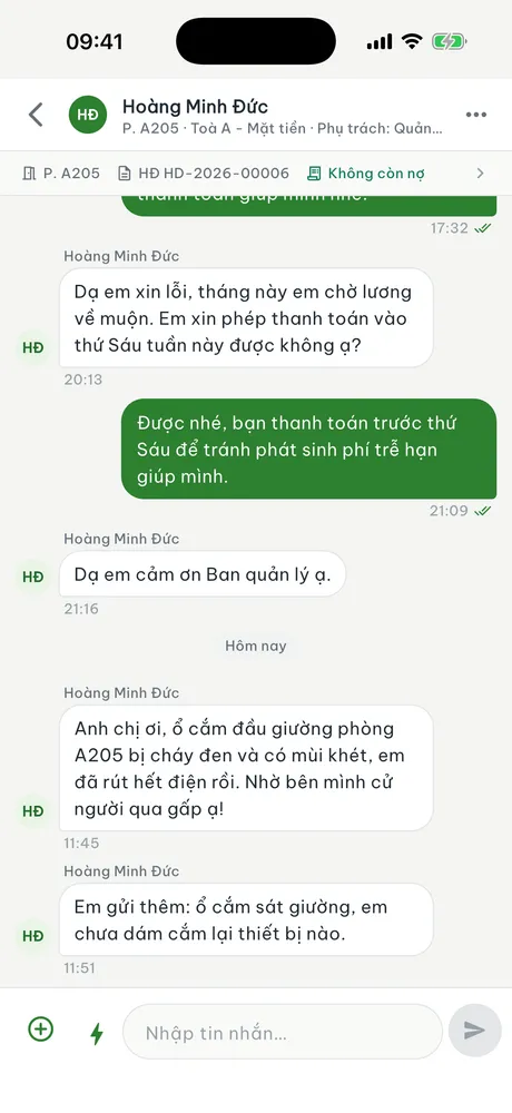 App VinaBos: nhắn tin với ban quản lý